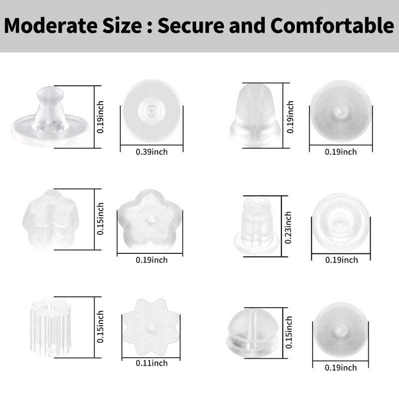 hulubo Silicone Earring Backs for Studs 6 Styles Clear Hypoallergenic Rubber Earrings Safety Back Stopper Replacement Kit (550 Pcs) - Image 3